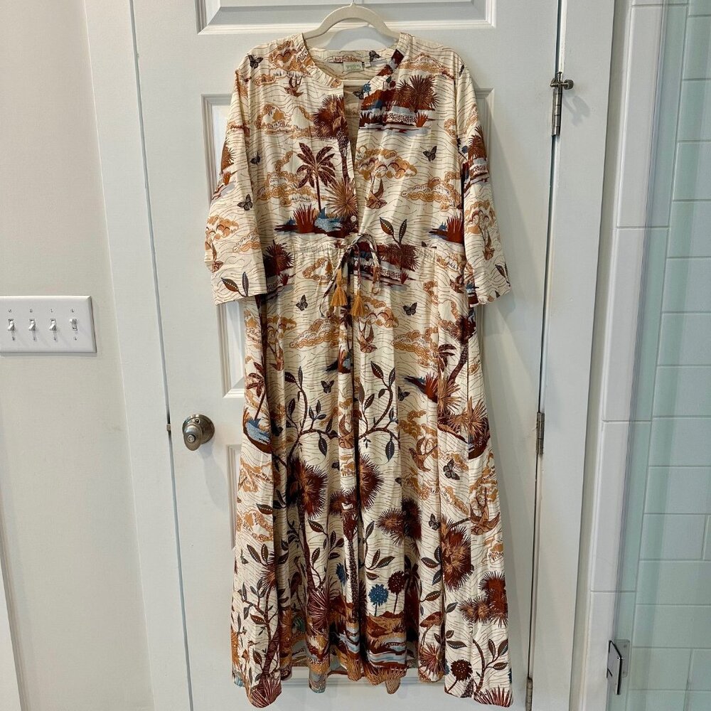 Spartina 449 Tropical Print Midi Dress - Cream and Brown